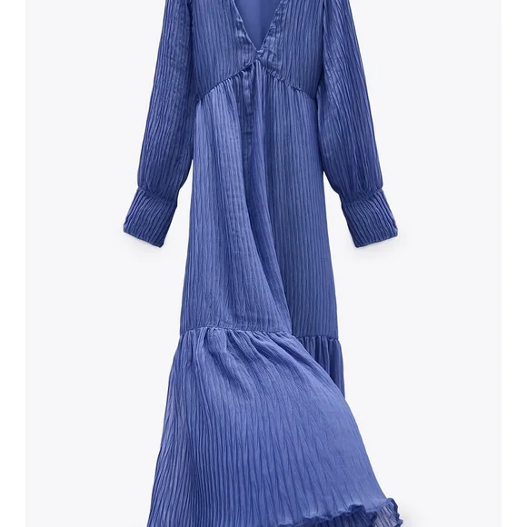 Zara Blue Pleated Maxi Dress - Picture 4 of 5